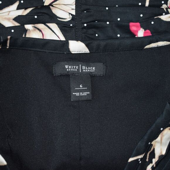 WHITE HOUSE BLACK MARKET Ruched Straight Pencil Floral Polka Dot Skirt Size 6 - Picture 4 of 7